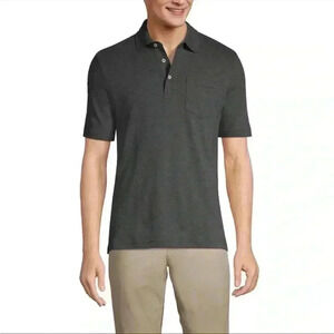 Lands' End Short Sleeve Polo Shirt Pocket Dark Charcoal Heather Mens Size XXL